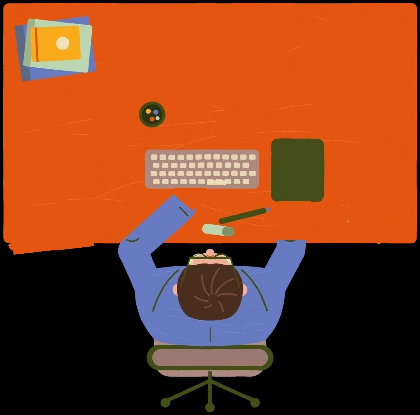 Illustration of a designer working at their desk
